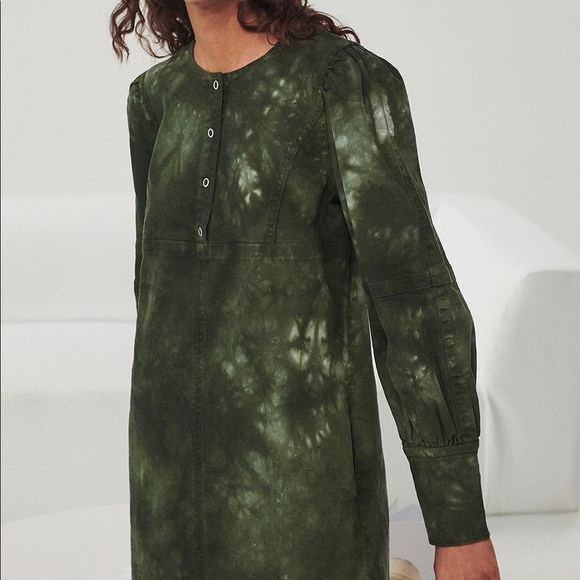 NWOT Something Navy Edie Long Sleeve Mini Dress Army Green Tie Dye Size S Small - Picture 3 of 5